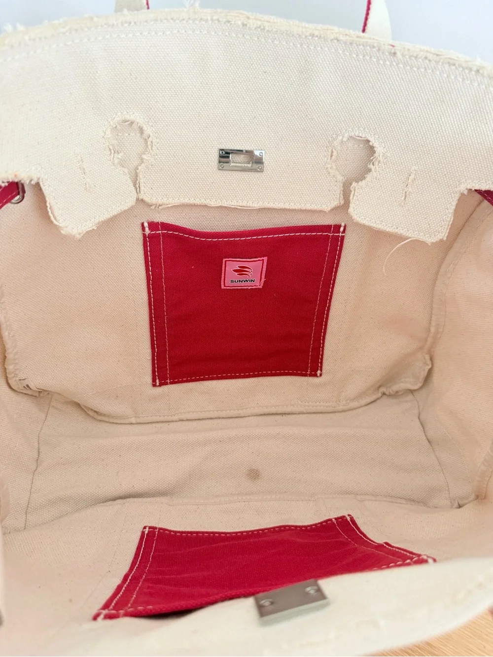Boatkin Sunwin  New Canvas Tote Bag with Red Trim
